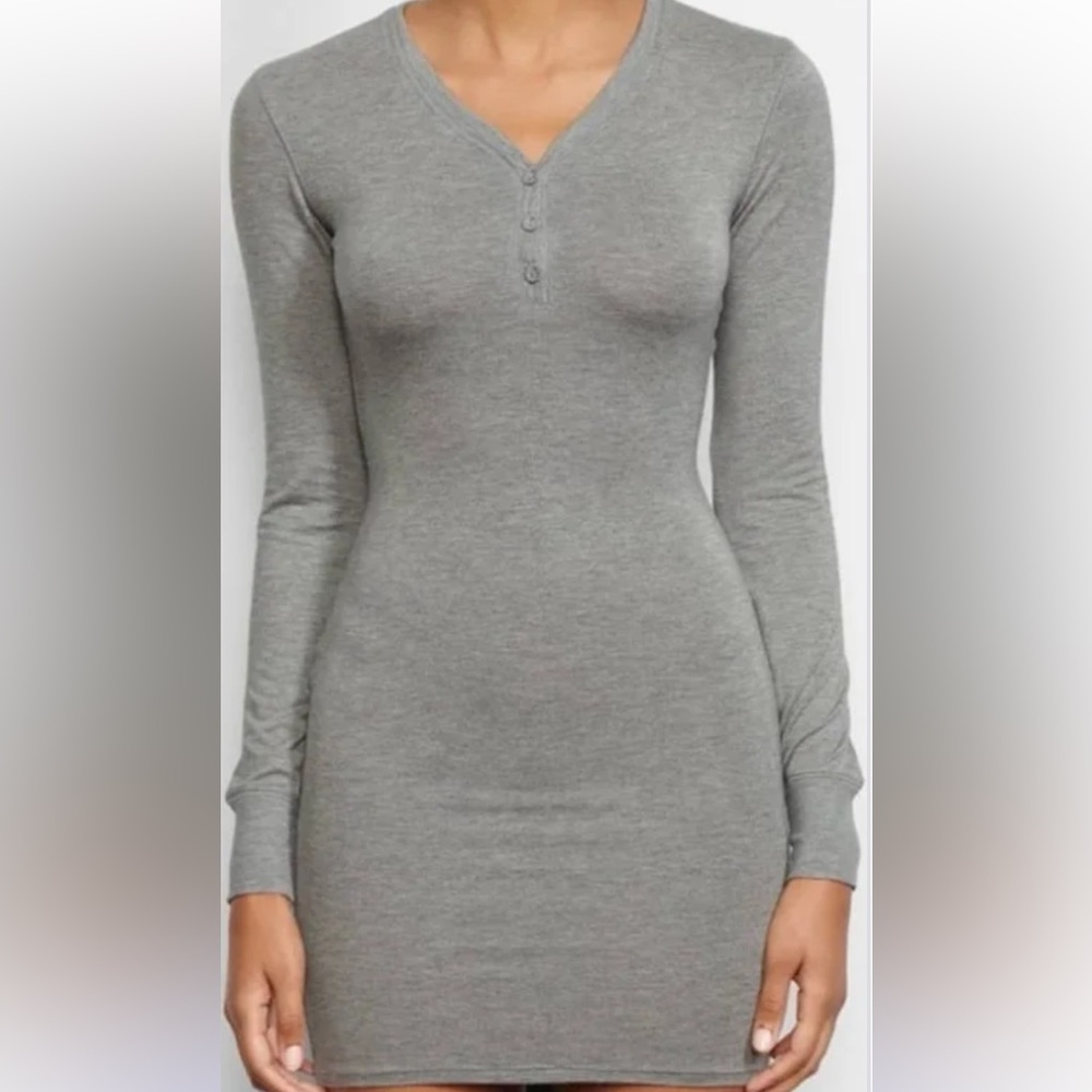 SKIMS Gray Fitted Henley dress